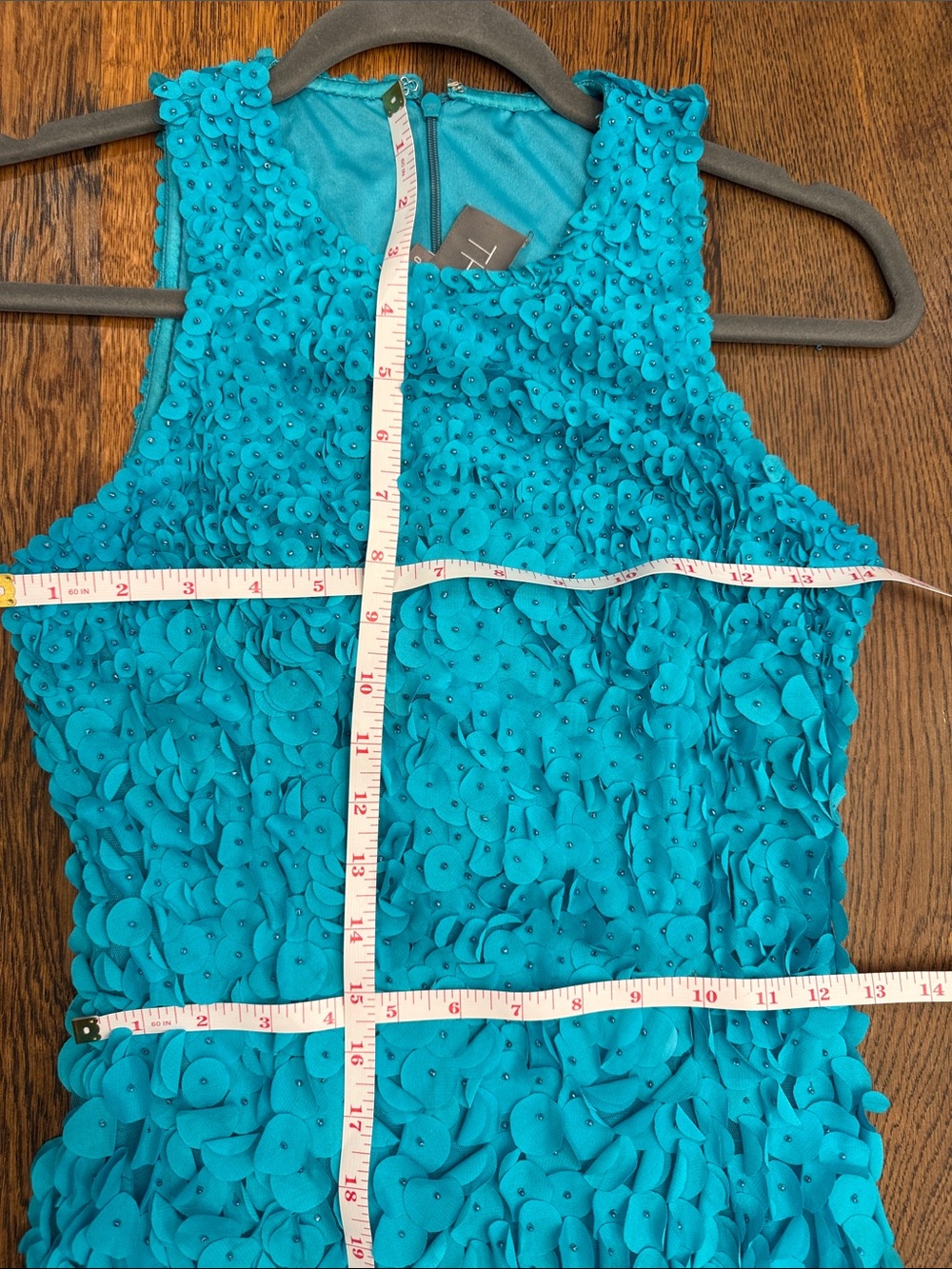 THEIA Turquoise Blue Petal Applique Sleeveless Cocktail Dress Size 0 - Picture 12 of 15